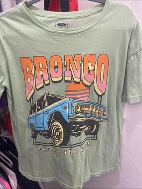 Ford Light Green Bronco Graphic Tee with Blue and Pink Print